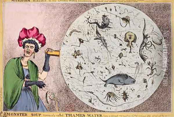 Microcosm dedicated to the London Water Companies Monster soup commonly called Thames Water being a correct representation of that precious stuff doled out to us Oil Painting - William Heath