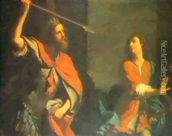 (after Giovanni Francesco Barbieri, Il Guercino)            Saul And David Oil Painting - Gavin Hamilton