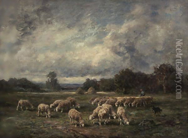 The Flock At Dusk Oil Painting - Charles Emile Jacque