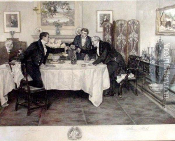 Interieur Mit Gentleman Um Einen Tisch Oil Painting - James Dobie