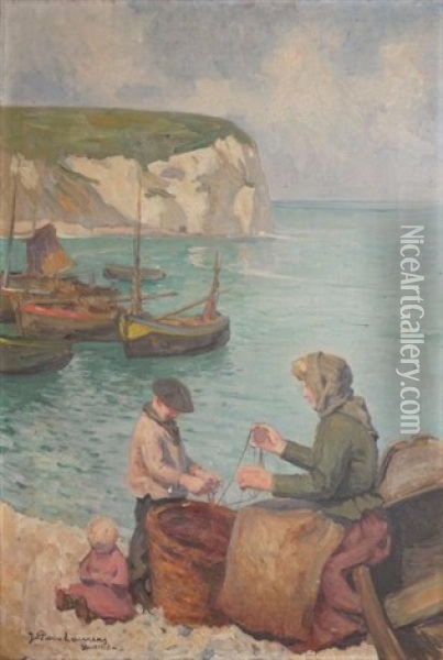 Mere Et Enfant Au Bord De La Mer Oil Painting - Jean-Pierre Laurens
