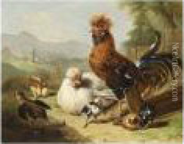 The Rooster's Family Oil Painting - Adriana-Johanna Haanen