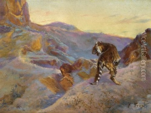 Tiger In The Mountains Oil Painting - Rudolf Ernst