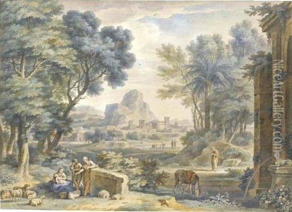 Arcadian Landscape With The Rest On The Flght Into Egypt Oil Painting - Jan Van Huysum