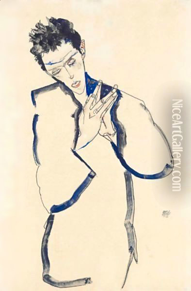 Selbstbildnis Mit Gefalteten Handen (Self-Portrait With Folded Hands) Oil Painting - Egon Schiele