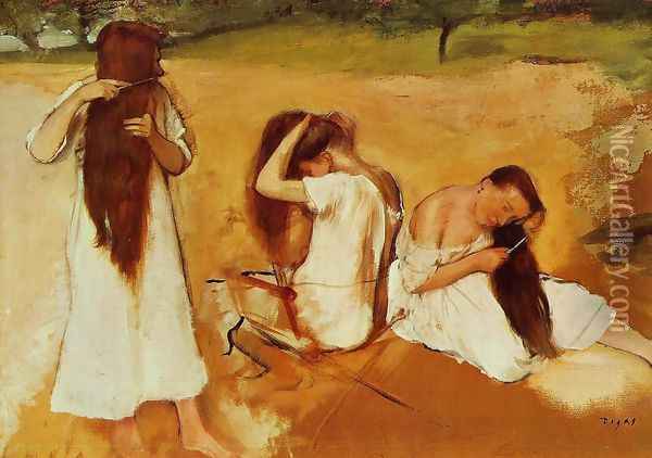 Women Combing Their Hair Oil Painting - Edgar Degas