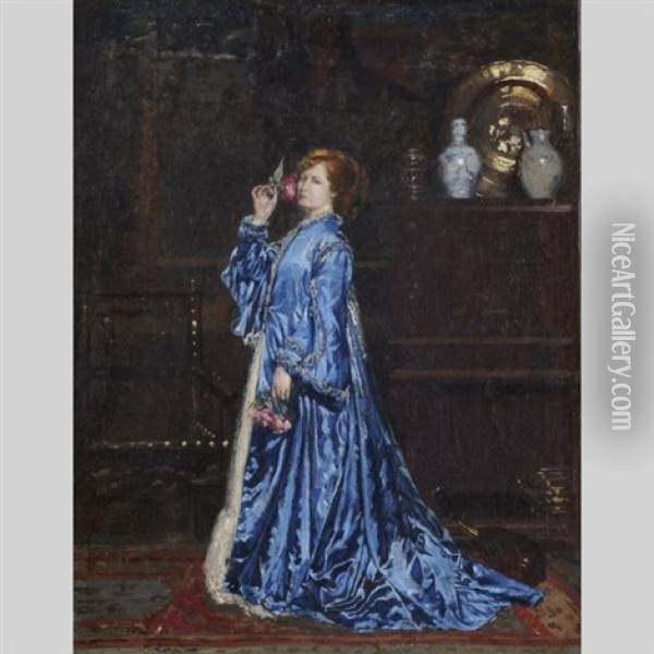 The Blue Gown Oil Painting - Edouard Frederic Wilhelm Richter