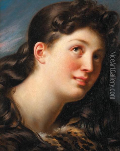 Portrait De Jeune Femme Brune A La Peau De Panthere Oil Painting - Pierre Claude Fr. Delorme