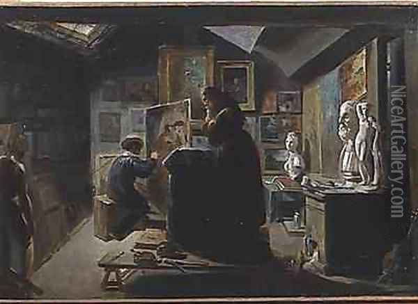 In the Artists Studio Oil Painting - Achille-Jacques-Jean-Marie Deveria