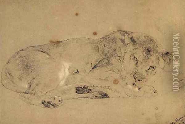 A lioness with her cub Oil Painting - William Huggins