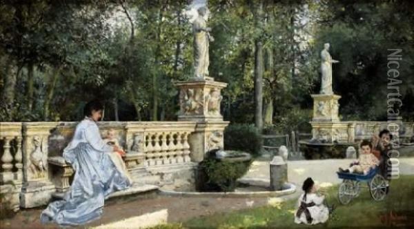 Dans Le Parc De La Villa Borghese Oil Painting - Pierre Joseph Antoine