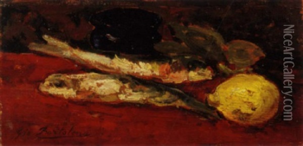 Natura Morta Con Pesci Oil Painting - Giovanni Bartolena