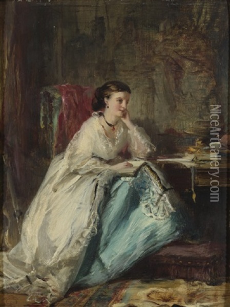 Woman In Her Study Oil Painting - Robert Duddingstone Herdman