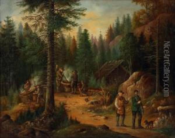 Bei Der Arbeit Oil Painting - Albert Ernst Muhlig
