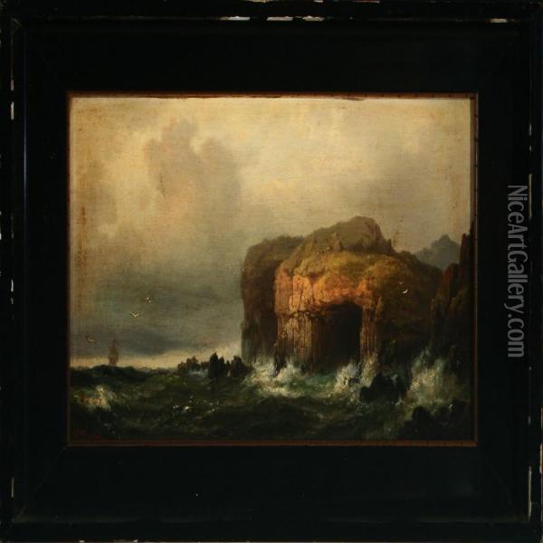 Coastal Scenery With Sailing Ship In Rough Sea Oil Painting - Vilhelm Melbye