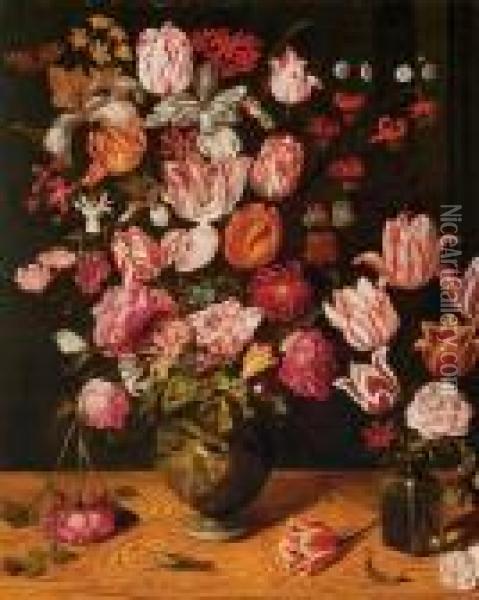 Fleurs Dans Deux Vases Oil Painting - Adriaen van Nieulandt