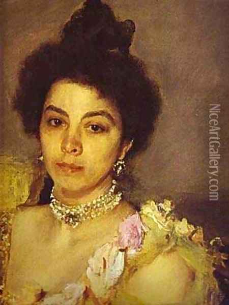Portrait Of Sophia Botkina Detail 1899 Oil Painting - Valentin Aleksandrovich Serov