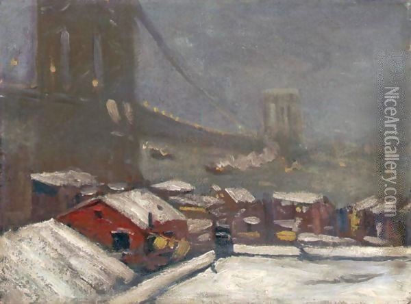 Brooklyn Bridge Oil Painting - George Luks
