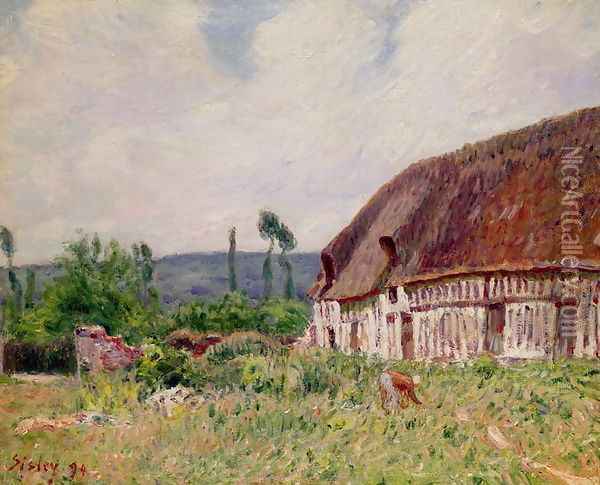 Thatched Cottage in Normandy, 1894 Oil Painting - Alfred Sisley