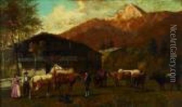 Bauerngehoft In Den Alpen Oil Painting - Franz Quaglio