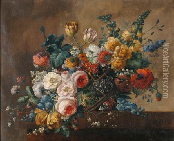 Corbeille De Fleurs Sur Un Entablement Oil Painting - Michel-Bruno Bellange