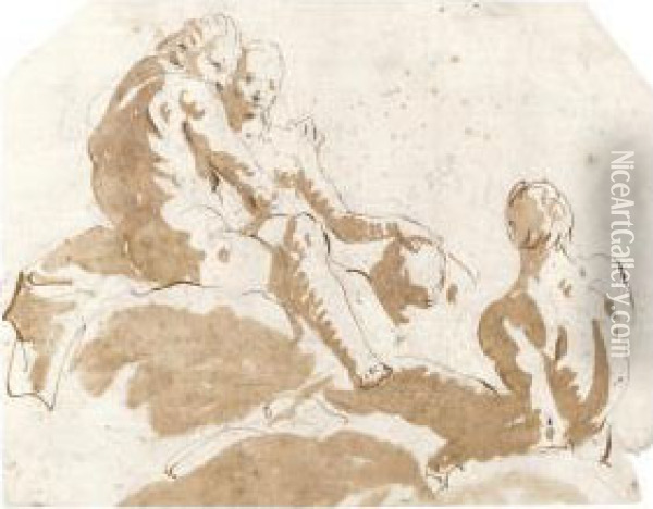An Allegorical Scene, Possibly Time Embracing Beauty Oil Painting - Giovanni Battista Tiepolo