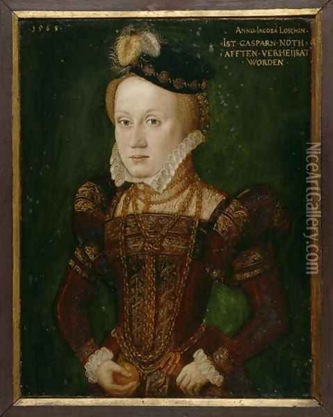 Portrait of Anna Jacoba Loesch, married to Nothafft, 1568 Oil Painting - Hans, the Younger Schoepfer or Schopfer