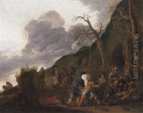 Banditti Robbing Travellers By A Roadside Oil Painting - Jan Miel