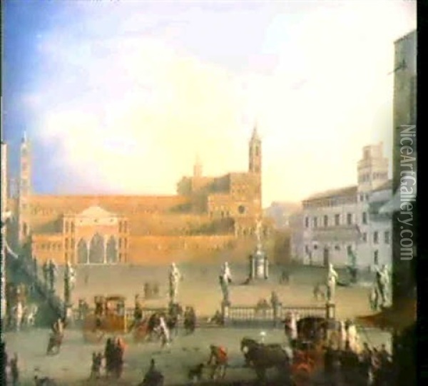 Veduta Della Piazza Della Cattedrale A Palermo - Veduta Di  Piazza Vigliena A Palermo Oil Painting - Pietro Fabris
