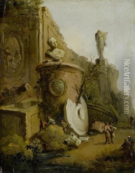 Ruins In A Landscape Oil Painting - Norbert Joseph Carl Grund