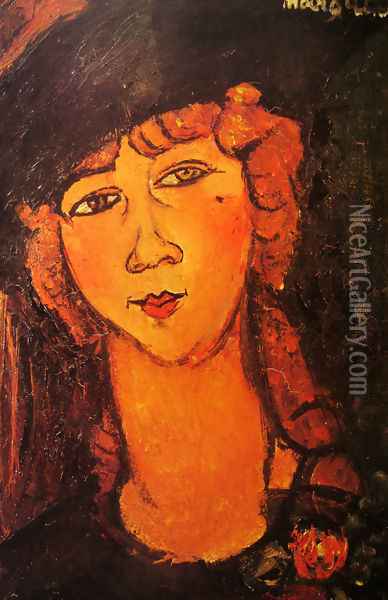 Head of a Woman in a Hat (aka Lolotte) Oil Painting - Amedeo Modigliani
