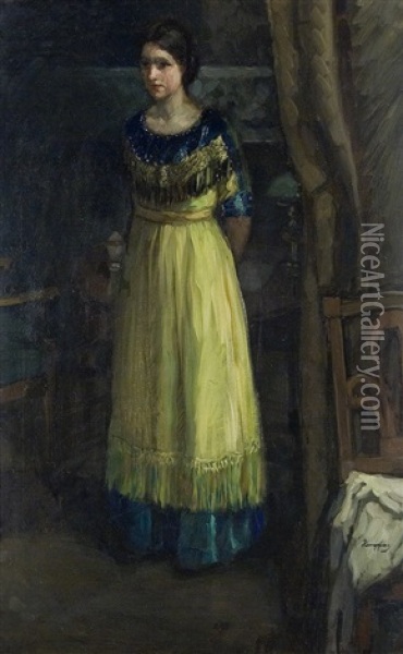 Junge Frau Im Grunen Kleid Oil Painting - Wilhelm Hempfing