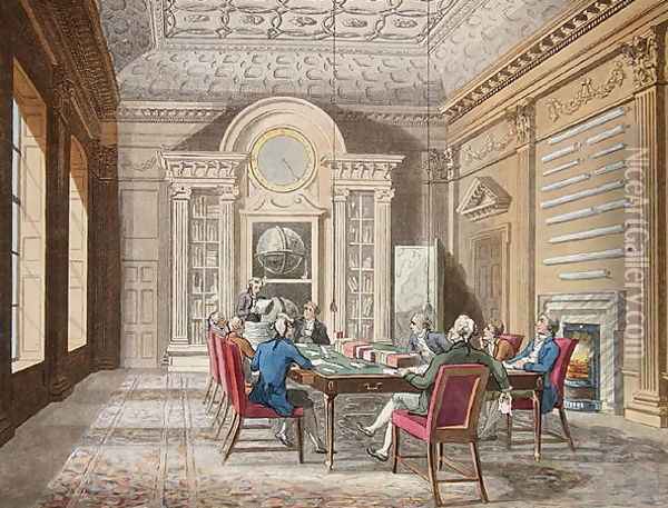 Board Room of The Admiralty, 1808 Oil Painting - T. Rowlandson & A.C. Pugin