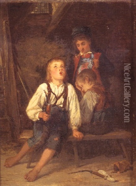 Jeu D'enfants Ou Les Joies Du Tabac Oil Painting - Carl Bernhard Schloesser