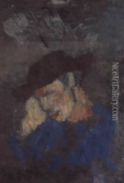 Portratstudie Eines Bauern In Blauer Bluse Oil Painting - Max-Alfred Buri