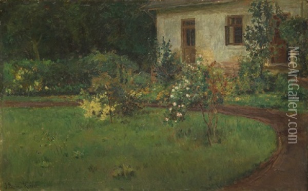 Ogrod Przed Dworkiem Oil Painting - Jozef Krzesz-Mecina
