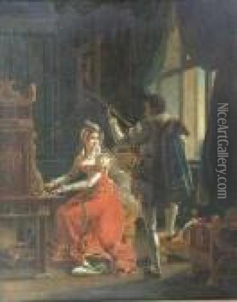 Mary Queen Of Scots And A Lutenist Oil Painting - James Drummond