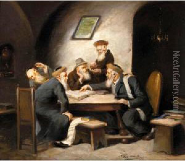 The Talmud Discussion Oil Painting - Hermann Werner