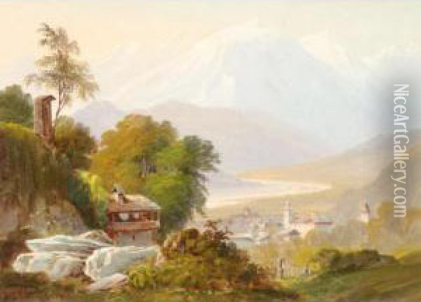 Le Mont Blanc; Le Lac De Brienz Oil Painting - Luc Henri Mottu