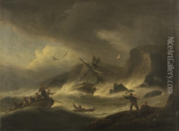 Untitled - Shipwreck Oil Painting - Thomas Luny