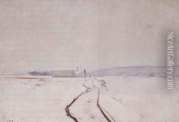Along The River Winter Oil Painting - John Henry Twachtman