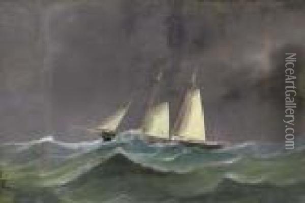 A Racing Schooner Under Reduced Sail At Sea Oil Painting - Atributed To A. De Simone
