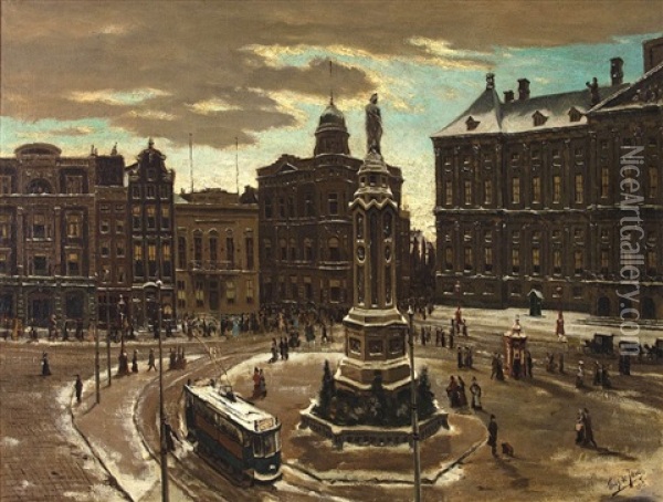 De Dam, Amsterdam Oil Painting - Tinus de Jongh