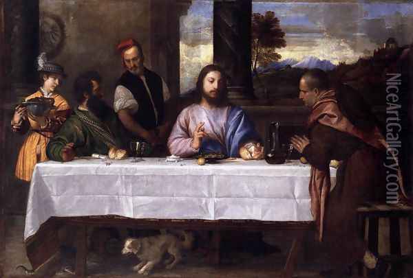Supper at Emmaus Oil Painting - Tiziano Vecellio (Titian)