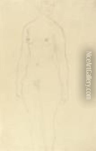 Stehender Akt Von Vorne, Nach Rechts Blickend Oil Painting - Gustav Klimt