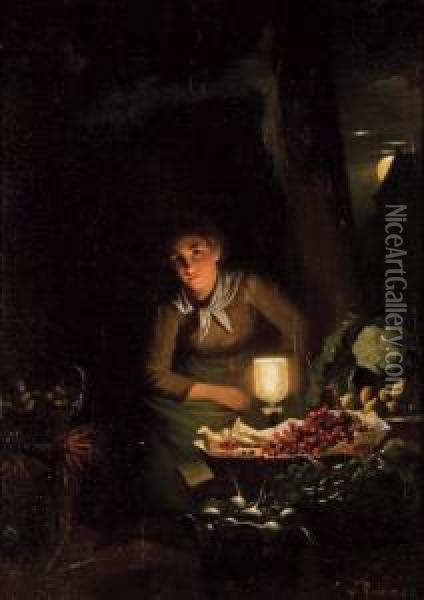 Market By Candlelight Oil Painting - Johannes Rosierse