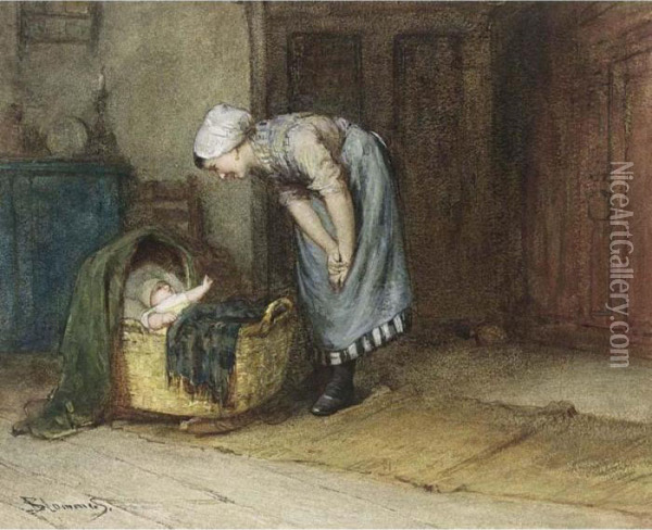 A Happy Mother Oil Painting - Bernardus Johannes Blommers