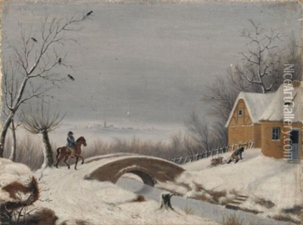 Reiter Auf Dem Weg Nach Halberstadt (?) In Winterlicher Landschaft Oil Painting - Wilhelm Steuerwald