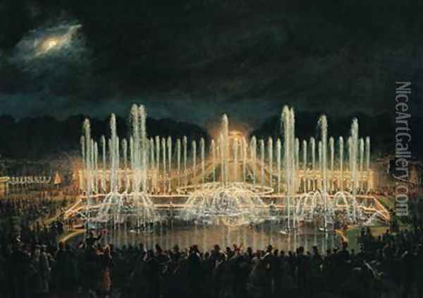 Illuminated Fountain Display in the Bassin de Neptune in Honour of Prince Francisco de Assisi de Bourbon 1822-1902 Oil Painting - Eugene Louis Lami