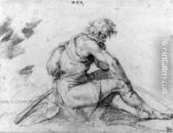 A Seated Shepherd, In Profile To The Right Oil Painting - Giuseppe Cesari